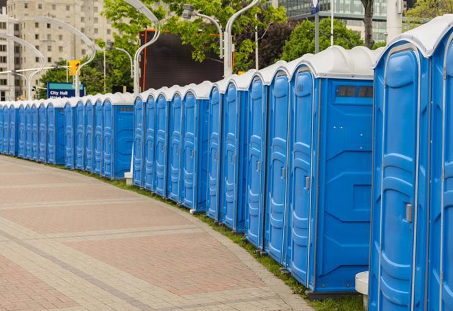 Seasonal porta potty units set up at a Sequim, Washington venue